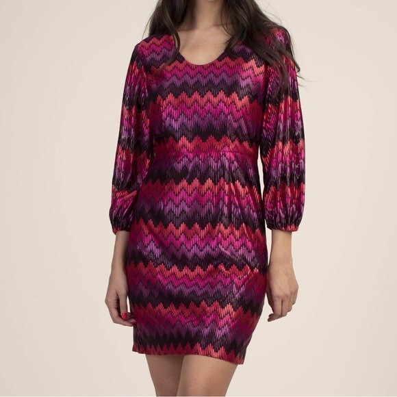 Trina Turk Nicole Dress Shimmer Embroidered Chevron Midi Dress Size Small 4/6 - Picture 13 of 13